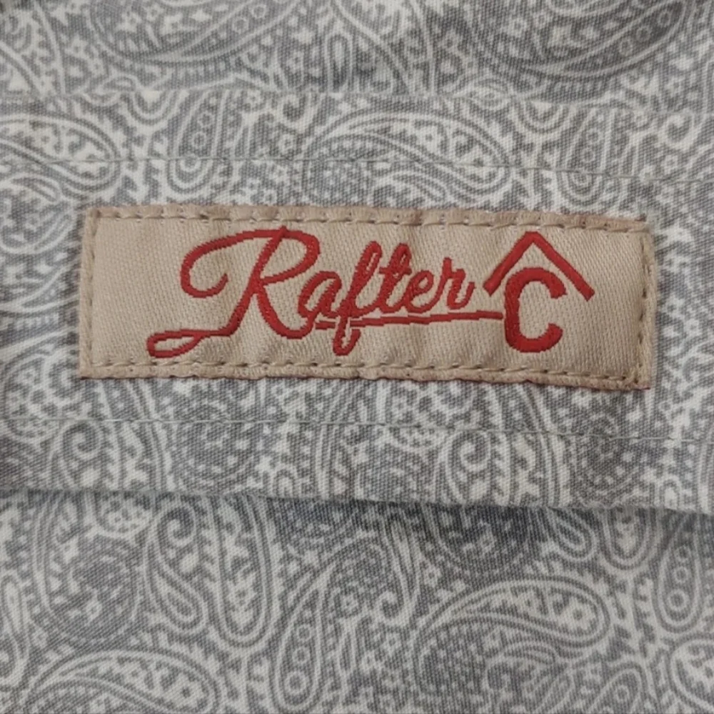 Rafter C Rockabilly Pearl Snap Shirt Men Med Gray Paisley Western Rodeo Cowboy